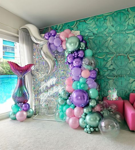 PRICES MAY VARY. 【Elegant Mermaid Theme Balloon Kit】INCLUDES the following 140+PCS 5" 10" 12"18"balloons in various sizes, we chose Chrome Purple and Pink green as Palette for the theme, Add 3pcs foil mermaid tail Balloon & Glue Dot Tie Kit lets you create a cheerful and vibrant atmosphere, perfect for Mermaid themed party 【100% Reliable Color 】 We insist on 100% real photography，Providing True Color of every single balloons,what you have to do is trust your color insprition and idea. Reliable C Little Mermaid Birthday Party Pink, Pink Teal Gold Balloon Garland, Ballon Arch Baby Shark, Baby Shark Balloon Arc, Disney Stitch Balloon Garland, Mermaid Table Centerpieces Birthday Party, Mermaid Candy Table Buffet, Little Mermaid Trunk Or Treat Game, Disney Little Mermaid Birthday Party Michaels Stores