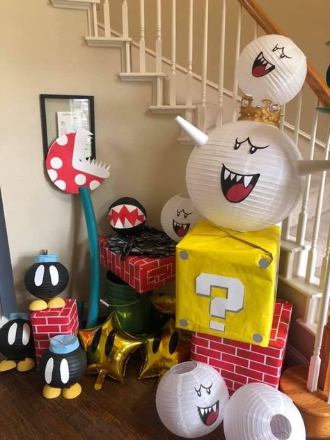 Bowser Theme Party, Bowser Castle Diy, Mario Halloween Decorations, Mario Party Decorations, Super Mario Room, Super Mario Brothers Birthday, Mario Kart Party, Mario Theme, Super Mario Bros Birthday Party