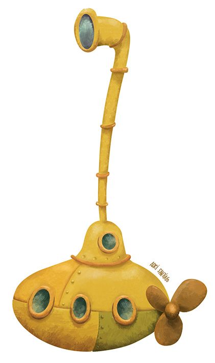 Yellow Submarine Illustration, Submarine Illustration, Submarine Cartoon, Submarine Drawing, Yellow Submarine Art, Kids Church Rooms, Ocean Drawing, Ceramic Birdhouse, Naive Painting