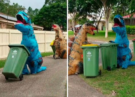 Australians-Dress-Up-Taking-Bins-Out Trash Bins Outdoor, Ridiculous Outfits, Take Out The Trash, Australian Dresses, Friends Laughing, Hannibal Lecter, Forget Him, Go Outdoors, Golden Wedding