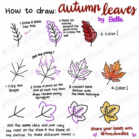 Fall Leaves Drawing Step By Step, Autumn Doodles Drawings, November Chalkboard, Fall Leaves Drawing, Autumn Doodles, Halloween Doodles, Chalkboard Calendar, Bujo Doodles, Fall Drawings