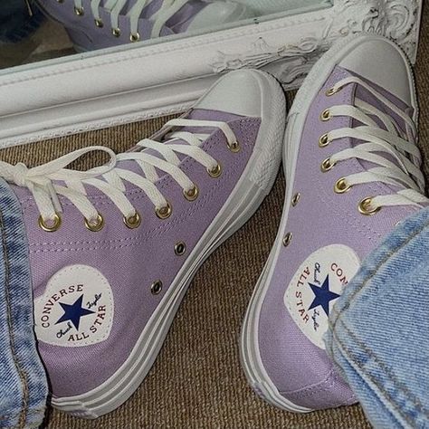 purple violet lavender lilac converse all star laces jeans mirror style trainers sneakers clean large small medium pretty aesthetic japancore koreancore korea japan jpop kpop chinese pastel soft r o s i e g e o r g i a cute unfiltered theme rp icons core chromatic dark light theyjustluvmari instagram minimalistic minimal ethreal Mode Purple, Converse Aesthetic, Purple Converse, Violet Aesthetic, Purple Vibe, Lavender Aesthetic, Purple Themes, Purple Shoes, All Things Purple