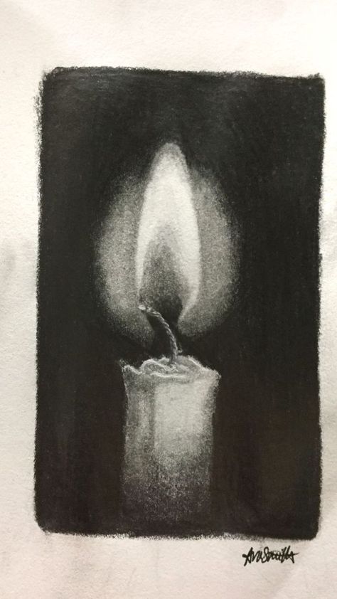 Easy Charcoal Drawings, Charcoal Drawing Ideas, Charcoal Artwork, Black Ink Art, Candle Drawing, Pencil Drawings For Beginners, Nature Art Drawings, Black Paper Drawing, Pen Art Drawings