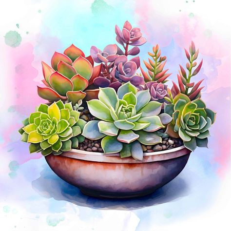 Cactus Wood, Flower Bouquet Drawing, Food Illustration Design, Succulent Painting, Succulent Art, Watercolor Succulents, Cactus Painting, Watercolor Painting Techniques, Seasons Art