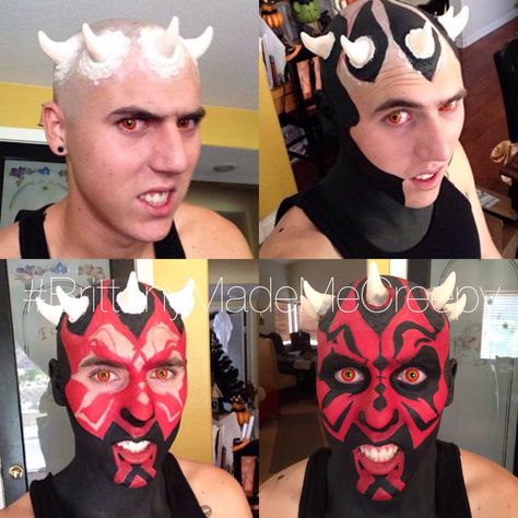 Darth Maul Face Paint, Diy Darth Maul Costume, Darth Maul Makeup, Darth Vader Face Paint, Darth Maul Cosplay, Darth Maul Costume, Darth Vader Face, Sith Cosplay, Creepy Halloween Makeup