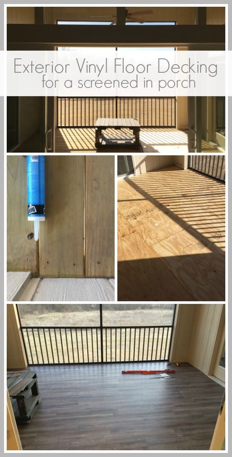 Exterior Vinyl Floor Decking for a screened in porch, instead of bugs coming in through cracks in your deck, try this!! - - Sugar Bee Crafts Outdoor Vinyl Flooring, Outdoor Deck Decorating, Screened In Deck, Deck Flooring, Floor Screen, Sun Porch, Diy Porch, Porch Flooring, Mason Jar Crafts Diy