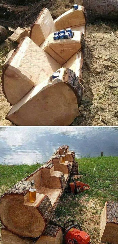 DIY projects for the garden made of wood (10) Garden Diy Furniture, Log Ideas, Log Bench, Log Projects, Tree Logs, Wooden Log, Diy Tree, Cool Wood Projects, Diy Outdoor Decor