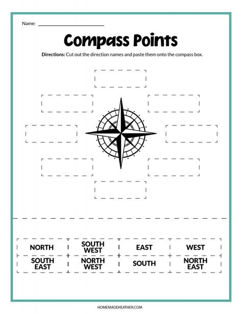 Compass Rose Worksheet Free Printable, Map Of North America Printable, Map Worksheets For Kids, Compass Worksheet, Compass Rose Activities, Geography Printables, Elementary Geography, Nature Activity, Activity Printables