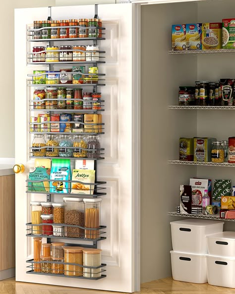 PRICES MAY VARY. Maximize Your Space: Please measure the width of your door before purchasing to see if it can fit a 16.5"W shelf. Our 9-Tier over the door pantry organizer is designed to make the most of your storage space, allowing you to store more items in a smaller area such as spice and some jars. Perfect for small kitchens or those with limited storage space. Durable & Strong: Made with high-quality, durable metal, our pantry organization can withstand the weight of heavy cans and jars, k Door Pantry Organizer, Organizer Pantry, Tiny Pantry, Pantry Door Organizer, Wall Spice Rack, Hanging Spice Rack, Hanging Basket Wall, Pantry Organizer, Over The Door Organizer