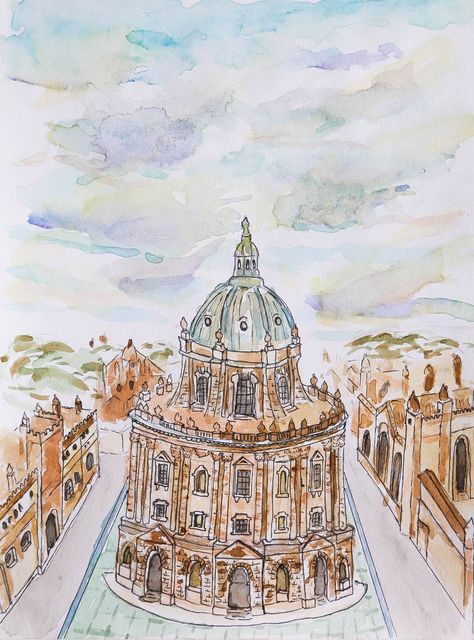 oxford england Oxford Watercolour, Oxford Illustration, England Watercolor, Travel Art Journal, Travel Sketchbook, Watercolor Postcard, Oxford England, Bedroom Deco, Watercolor Painting Techniques