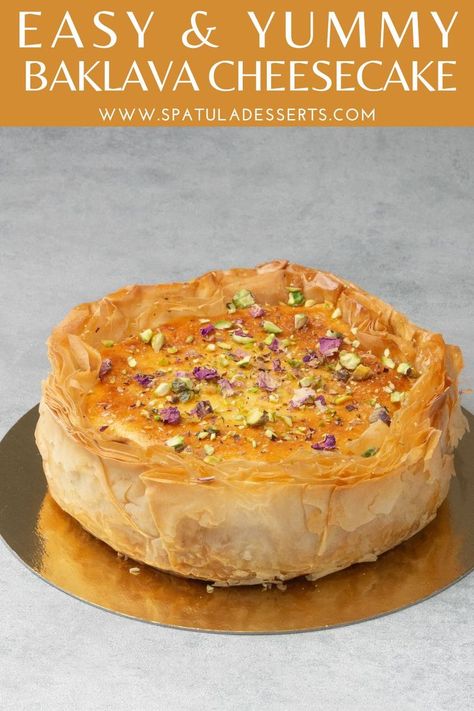 Amazing Baklava cheesecake recipe Baklava Cheesecake Recipe, Cheesecake Baklava, Cheesecake From Scratch, Greek Baklava, Greek Cake, Arabic Sweets Recipes, Baklava Cheesecake, Baklava Recipe, Cheesecake Lovers