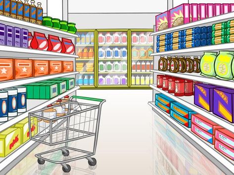 Grocery aisle | Premium Vector #Freepik #vector #food #family #shopping #milk Grocery Aisle, Drawing Interior, Food Cartoon, Vector Food, Food Family, Clean Office, Video Wall, Cartoon Background, Stationery Templates