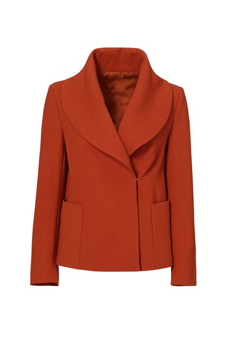 DEREK LAM Deep Orange Shawl Collar Jacket Luxury Classic Outerwear With Shawl Collar, Luxury Wool Outerwear With Shawl Collar, Shawl Collar Jacket Pattern, Elegant Single-breasted Outerwear With Shawl Collar, Shawl Collar Pattern Drafting, Evening Single-breasted Blazer With Shawl Collar, Luxury Vintage Shawl Collar Outerwear, Shawl Collar Dress, Abaya Ideas