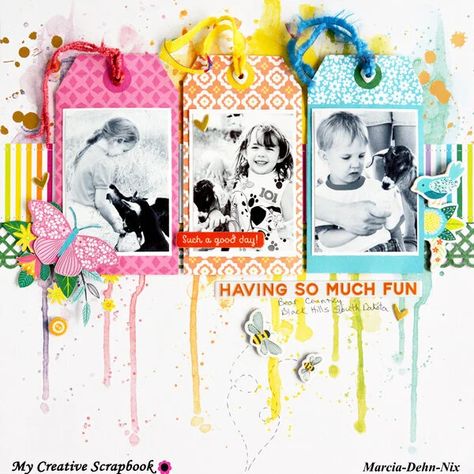 Having So Much Fun - Project Idea - Scrapbook.com Mixed Media Backgrounds, Paige Evans, Bump Photos, Clear Acrylic Stamps, Simple Scrapbook, Creative Scrapbook, Mixed Media Scrapbooking, Ranger Ink, American Crafts