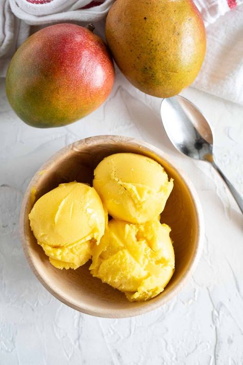 Fresh mangoes and lime juice come together to make a perfectly tropical Mango Sorbet. Frozen Snacks, Sorbet Ice Cream, Mango Sorbet, Frozen Snack, Character Board, Come Together, Lime Juice, Haiti, Juice