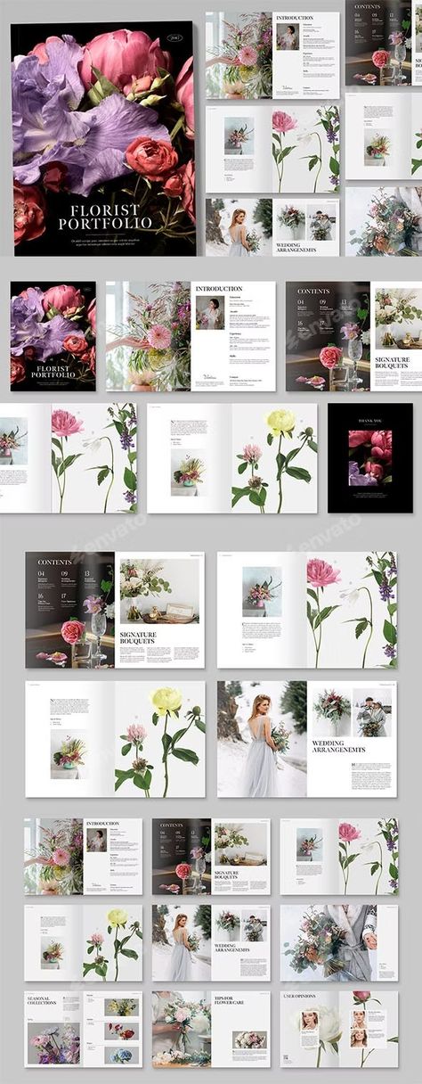 Florist Portfolio Template, Print Templates | GraphicRiver Florist Portfolio, Process Portfolio, Floral Portfolio, Wedding Brochure, Portfolio Design Layout, Portfolio Brochures, Photographer Portfolio, Flower Card, Portfolio Layout