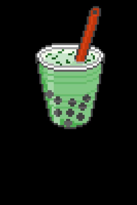 Boba Sticker, Embroider Ideas, Pixel Art Design, Matcha Tea, Bubble Tea, Animal Crossing, Pixel Art, Matcha, Minecraft