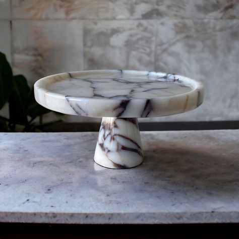 Calacatta Viola Marble Cake Stand, Luxury Serving Stand, Cake Stand, Pedestal Serving Tray, Housewarming Gifts, Home Gifts, 10.6 inches by KarArtMarble on Etsy Simple Cleaning Routine, Calacatta Viola Marble, Marble Cake Stand, Viola Marble, Purple Veins, Calacatta Viola, Serving Stand, Marble Cake, Marble Slab