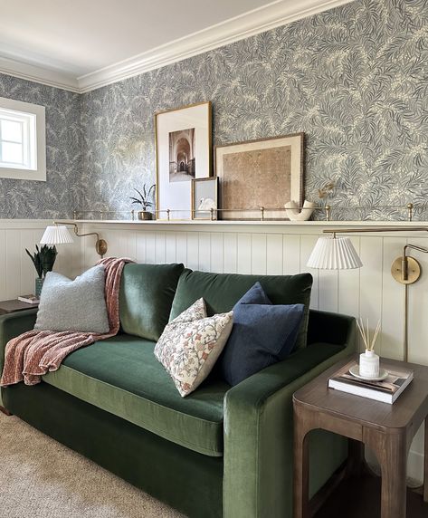 velvet green sofa sleeper in home office guest room transformation by  Mackenzie collier interiors Den And Guest Room Combo, Velvet Green Sofa, Guest Bedroom Office Ideas, Spare Room Decor, Guess Room, Guest Room Office Combo, Office And Guest Room, Guest Bedroom Home Office, Guest Bedroom/office