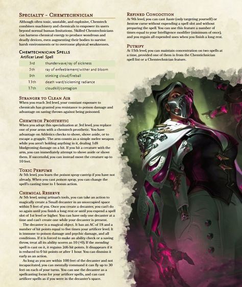 Dnd Artificer Character Design, Spells Dnd, Dnd Artificer, Dnd Subclasses, Homebrew Classes, Fantasy Faction, Rpg Creatures, Dnd Spells, Rpg Monsters