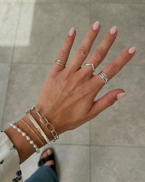 Silver jewellery stacks with a little flash of gold ✨ #silverjewellery #ringstack #silverringshandmade #mixedmetaljewellery #silverandgoldjewellery #wriststack #silversmith #handmadejewellery #jewellerybusiness Ring Combos Silver, Ring Combos, Wrist Stacks, Stacked Jewelry, Silver Rings Handmade, Silver Jewellery, Stacking Rings, Silver Jewelry, Flash