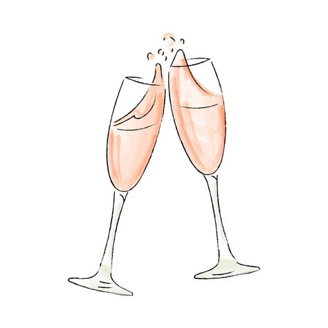 Two doodle champagne glasses. Hand drawn watercolor celebration design. Vector illustration color of the year. Cheers Painting, Champagne Drawing, Champagne Watercolor, Champagne Illustration, Canva Calendar, Champagne Clipart, Champaign Glasses, Shot Book, Celebration Design