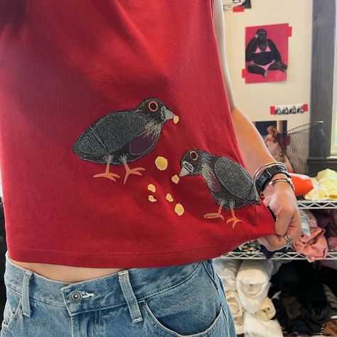 Pigeon stuff! 🐦 Cute Clothes To Make, Starter Sewing Projects, Aesthetic Things To Sew, Sewed Gifts, Patchwork Shirt Diy, Patchwork Clothes Diy, Patch Work Shirt, Diy Clothes Refashion Shirts, Upcycling Ideas Clothes