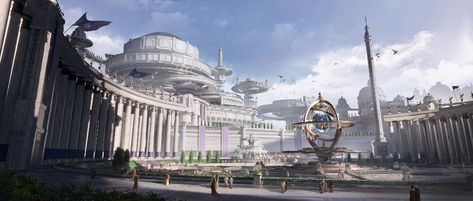 ArtStation - The Plaza Circular, Alvin Yang Sci Fi Landscape, Sci Fi City, Building Concept, Royal Aesthetic, Cityscape Art, Fantasy City, Fantasy Castle, Fantasy Places, Futuristic City