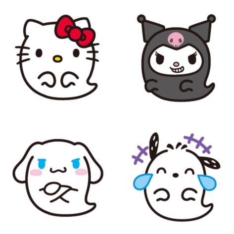 Sanrio Halloween Halloween Sanrio Drawings, Sanrio Symbols, Halloween Hello Kitty Icons, Sanrio Halloween Widget, Hello Kitty Halloween Drawing, Ghost Hello Kitty, Halloween Sanrio Nails, Sanrio Pumpkin Painting, Halloween Sanrio Icons