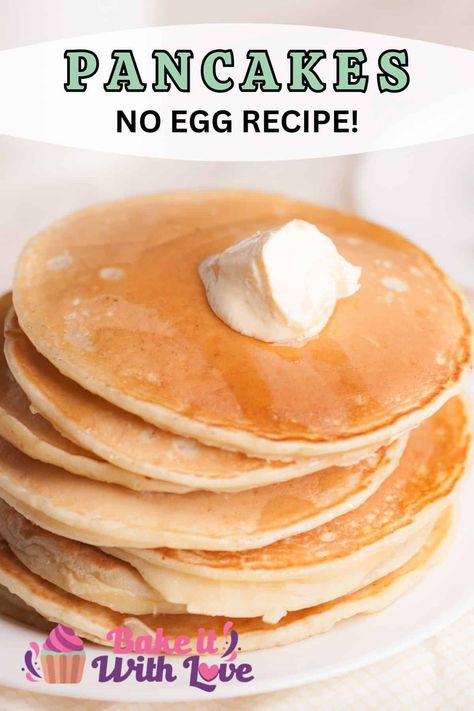 These fluffy pancakes without eggs are a quick and easy breakfast treat! Easy Pancake Recipe 3 Ingredients No Egg, Homemade Pancakes Without Eggs, Baking Soda Pancakes, Pancakes Without Eggs, Pancake Recipe Without Eggs, Eggless Pancake Recipe, Breakfast Ideas Without Eggs, Eggless Pancakes, Low Calorie Pancakes