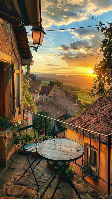 Sunrise Coffee, Beautiful Balcony, Relaxing Gif, Lovely Images, Nice Places, Relaxing Places, Beautiful Love Pictures, Pretty Landscapes, Autumn Scenes