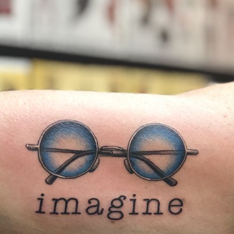 John Lennon Glasses Tattoo, Imagine Tattoo John Lennon, John Lennon Tattoo Ideas, John Lennon Tattoo, Imagine Tattoo, John Lennon Glasses, Glasses Tattoo, Imagine John Lennon, Sleeve Ideas