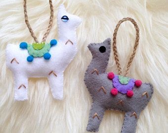 Set of 2 Llama Decorations. Hand Embroidered Christmas Decorations. Handmade Gift. Hanging Decorations. Llama. Christmas tree decorations Llama Decorations, Christmas Embroidery Ideas, Cactus Christmas Trees, Christmas Decorations Handmade, Felt Christmas Tree Decorations, Diy Felt Christmas Tree, Llama Christmas, Embroidered Felt, Hanging Christmas Tree