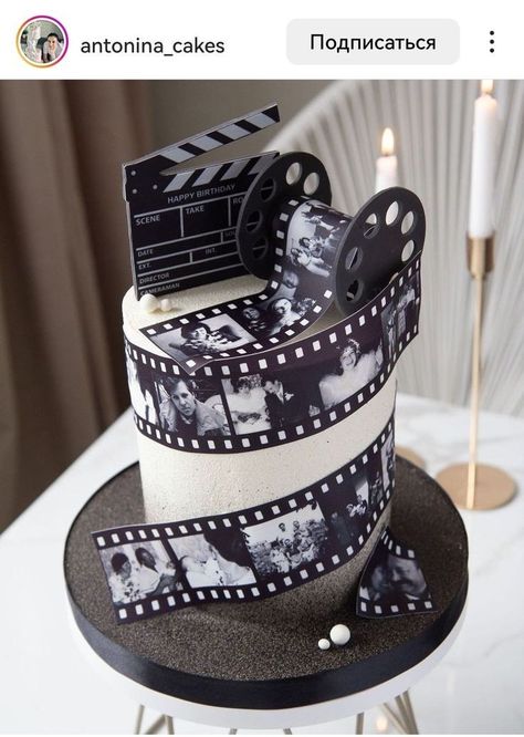 Film Reel Cake, Film Themed Cake, Photo Reel Cake, Film Cake Ideas, Photo Cake Ideas Birthday, Camera Theme Cake, Photography Cake Ideas, Hollywood Cake, Apple Cake Pops