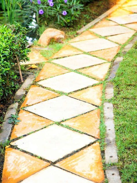 diamond pattern walkway Brick Landscape, Backyards Ideas, Landscape Bricks, Mosaic Walkway, Brick Ideas, Large Pavers, Landscape Walkway, Brick Patio, Brick Walkway