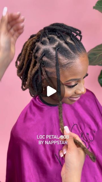 Annette Roche on Instagram: "Very Cute Very Simple Loc Petal Bob ✨🤩 book your appointment now www.NappStar.com #locs #locstylesforwomen" Petal Dreads Hairstyle, Loc Petal Bob, Pedal Bun Loc Styles, Locs Petals Styles, Quick Loc Styles, Loc Petal Styles, Long Locs Hairstyles For Women, Elegant Loc Styles, Loc Knot Bob