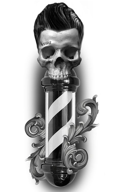 Barber Skull Tattoo, Barber Tattoo Design, Barber Pole Tattoo, Barber Tattoo Ideas, Ak47 Tattoo, Barbershop Poster, Tattoo Mafia, Venus Tattoo, Barber Tattoo