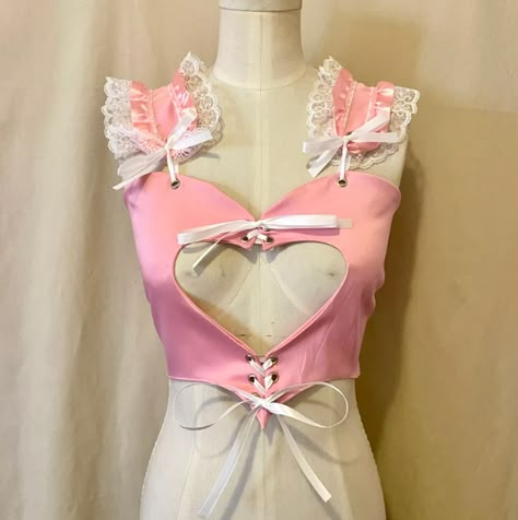 Heart Shaped Corset, Heart Corset, Handmade Corset, Draw Your Oc, Pink Cotton Fabric, Style Kawaii, Corset Style Tops, Kawaii Fashion Outfits, Mode Inspo