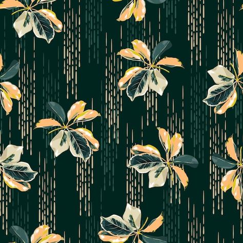 Leaves Seamless Pattern, Line Art Flowers, Plants Leaves, Flower And Leaves, Print Design Art, Textile Prints Design, Variegated Plants, Textile Pattern Design, Flower Art Images