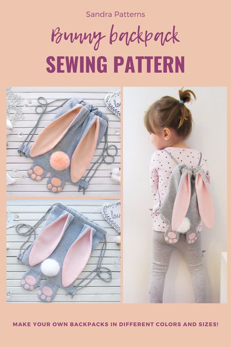 Dompet Koin Diy, Drawstring Bag Tutorial, Backpack Sewing Pattern, Drawstring Bag Tutorials, Backpack Pattern Sewing, Backpack Sewing, Kids Drawstring, Bunny Backpack, Aesthetic Knitting