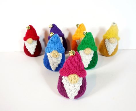 Free Pattern! Knit Some Rockin’ Rainbow Gnomes, Designed by Frankie Brown | KnitHacker Free Knitting Patterns Uk, Knitted Ornaments, Christmas Tags Handmade, Christmas Ornaments 2023, Knitted Flower Pattern, Christmas Knitting Projects, Knit Christmas Ornaments, Knit Crown, Christmas Knits