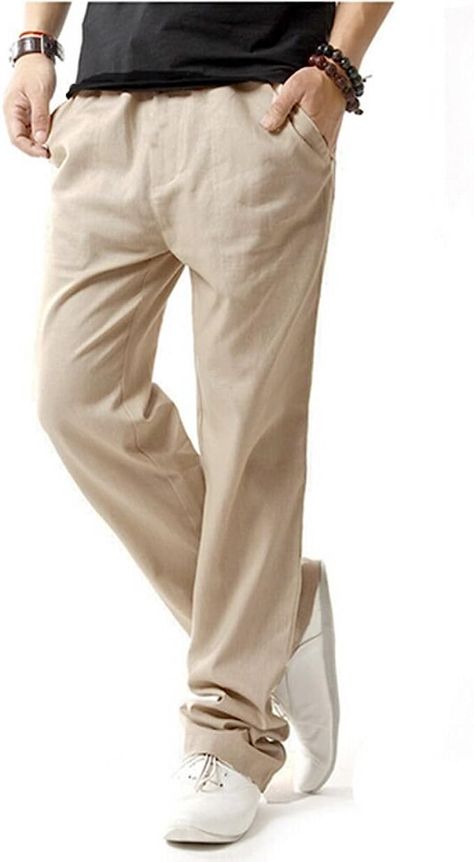 Hoerev Men Casual Beach Trousers Linen Jean Jacket Summer Pants at Amazon Men’s Clothing store Linen Pants Outfit Men, Beige Linen Pants Outfit, Linen Summer Pants, Beige Linen Pants, Beach Trousers, Summer Linen Pants, Linen Pants Outfit, Cotton Casual Pants, Mens Linen Pants