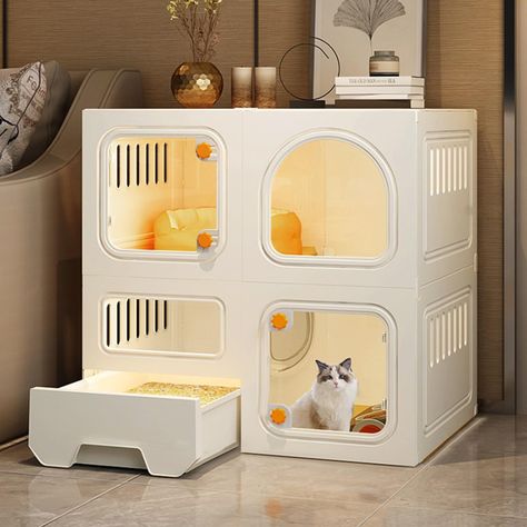 PRICES MAY VARY. 【THICKENED MATERIAL】The door and litter tray of the Large Cat Cage are made of durable injection molded plastic, and the rest is made of environmentally friendly resin panels. The edges of each resin panel are reinforced with steel structures specially designed for cats. 【SEMI-ENCLOSED DESIGN】The indoor cat enclosure is designed with clear windows that make it easy to observe the cat's condition; the panels on both sides have ventilation holes to keep the air fresh and prevent o Cat Play Area Indoor, Cat Cages Indoor, Cat Room Decor, Cat Bedroom, Cat Houses Indoor, Cat Crate, Cat Fence, Cat Litter Box Enclosure, Cat Cage