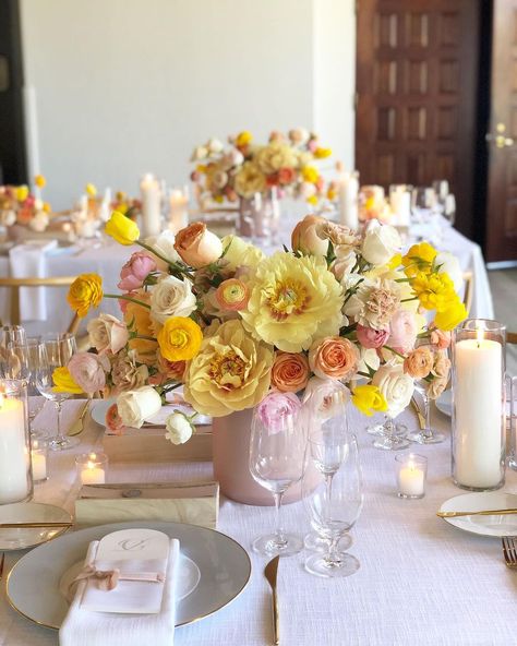 Birchwood Floral Design on Instagram: “Another beautiful shower by @detailedtouchevents - not that I am surprised. Her work is always impeccable 🥰. I am so excited to see the…” Yellow And Pink Baby Shower Ideas, Pink And Yellow Baby Shower Ideas, Yellow Bridal Shower Ideas, Pink Baby Shower Centerpieces, Peach Bridal Showers, Yellow Centerpieces, Cat Baby Shower, Sunshine Baby Showers, Baby Shower Theme Decorations