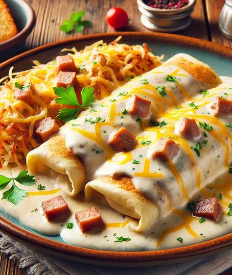 Southern Breakfast Enchiladas With Gravy, Southern Breakfast Enchiladas With Sausage Gravy, Fluffy Bread Recipe, Beefaroni Recipe, Cheese Quesadilla Recipe, Sausage Gravy Recipe, Southern Breakfast, Breakfast Enchiladas, Baked Chicken Drumsticks