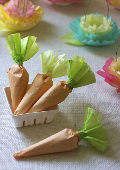 Easter Favors, Coffee Filter Crafts, Coffee Filter Flowers, Here Comes Peter Cottontail, Easter Carrots, Peter Cottontail, Easter Gifts For Kids, Easter Inspiration, Easter Projects