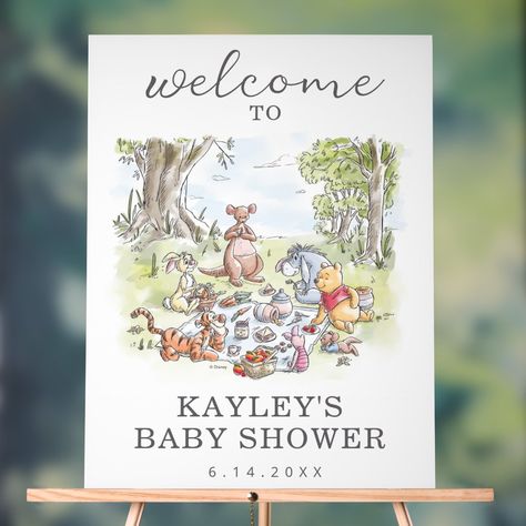 Winnie the Pooh Picnic Baby Shower Welcome Acrylic Sign Winnie The Pooh Picnic, Welcome Acrylic Sign, Welcome Sign Diy, Picnic Baby Showers, Disney Baby Shower, Vintage Baby Shower, Vintage Winnie The Pooh, Shower Welcome Sign, Baby Shower Welcome Sign