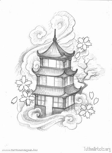 Japanese House Art, Pagoda Tattoo, Temple Tattoo, Japanese Pagoda, Kunst Tattoos, Simple Tattoo Designs, Japanese Drawings, Japan Tattoo, Japanese Tattoo Designs