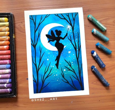 Halloween Oil Pastel Drawing, Arts With Oil Pastels, Tinkerbell Canvas Painting, Best Oil Pastel Drawings, Oil Pastel Drawings Easy For Kids, Simple Oil Pastel Drawings For Beginners, Tinkerbell Painting, Easy Oil Pastel Art For Beginners, Pastel Painting For Beginners