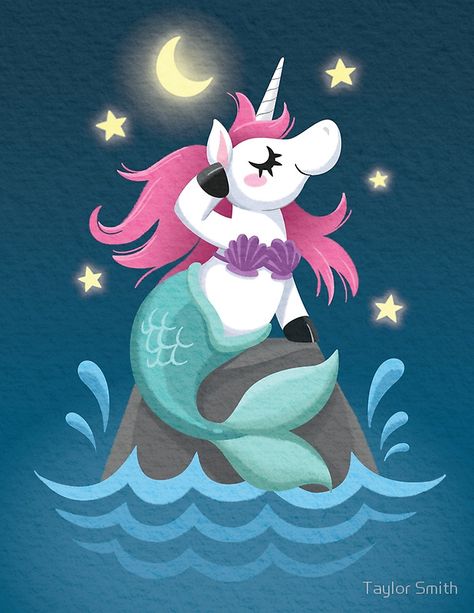 Cute Mythical Animals, Cruise Tattoo, Mermaid And Unicorn, Mermaid Cute Illustration, Fat Unicorn, Kid Furniture, Enchanted Forest Unicorn Art, Mermaid Cartoon, Cat Mermaid Illustration